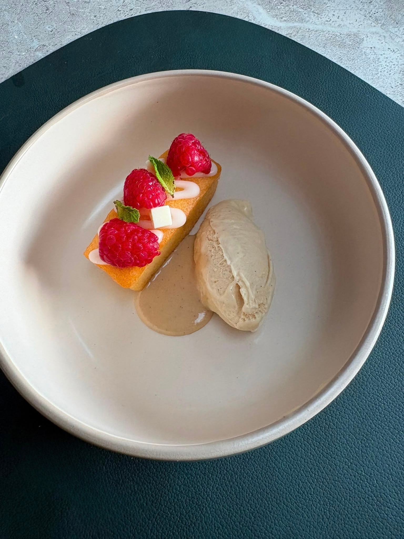Raspberry cake with ice cream